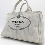 Classic Prada Canapa Tote Canvas Light Gray Denim Handbag Triangle Log. Fixed Price $305.22.