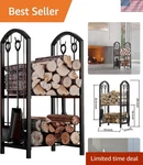 Elegant Fireplace Firewood Log Rack: 5-PIECE Tool Set Classic Black Design. Fixed Price $123.25.