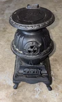 Vintage Blaze Black Cast Iron Pot Belly Stove 7 3/4" X 4.5" Display. Fixed Price $45.00.