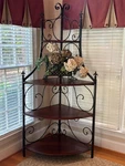 Vintage Xl Drexel Heritage Scroll Iron & Wood 4-TIER Corner Shelf Unit 7FT. Fixed Price $480.00.