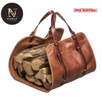 Handmade Leather Firewood Carrier Tote Heavy Duty Log Noraf. Fixed Price $134.00.