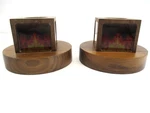 Candlestick Holders (2) Vtg Mid Century Modern Wood Brown Short Square Fire. Fixed Price $12.73.