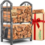 Firewood Rack Indoor With Tools 5-PIECE Fireplace Set Holder Wrought Iron Log. Fixed Price $66.37.