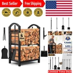 2-TIER Wrought Iron Firewood Rack With 5 Tools Perfect For Fireplaces. Fixed Price $94.99.