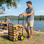 Firewood Log Cart Carrier -outdoor Indoor Black Steel Rack Storage Mover. Fixed Price $69.99.