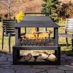 32 In Steel Outdoor Fireplace With Log Storage - Brushed Bronze By Sunnydaze. Fixed Price $215.00.