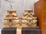 Pair - Large Rustic Wood Carved Acanthus Leaf Candlestick Holders 4"X. Fixed Price $39.99.