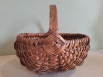 Vintage Split Oak Gathering Basket 11 Round, Rich Patina, Bentwood Handle. Fixed Price $75.00.