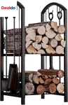 Fireplace Firewood Rack 5-PIECE Storage Logs Holder With Tools Set 4. Fixed Price $111.86.