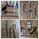 Vintage Brass Fireplace Tool Set With Stand Genuine Oak Handmade Taiwan Heavy. Fixed Price $129.95.