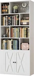 Stylish Tall Bookcase With Doors And 8 Open Cubes For Any Room. Fixed Price $203.99.