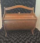 Vintage Wood Sewing Box Hinged Flip Lid Knobs Handle Primitive Colonial Caddy. Fixed Price $24.00.