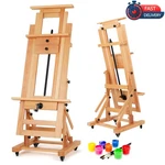 Large Wood Easel Stand, Rolling Display Rack Adjustable Height, 3 Canvas Holder. Fixed Price $299.00.