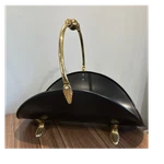 Metal Fireplace Log Holder Carrier, Black/brass Polished, Handle, 19X21X12. Fixed Price $75.00.