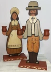 Vtg Handmade Wood Pilgrim Candle Holder Set Painted 15 & 16 Thanksgiving. Fixed Price $28.00.