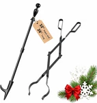 32" Long Pit Poker Stick And 26" Fireplace Tongs Tool Sets Log Grabber Chri. Fixed Price $36.97.