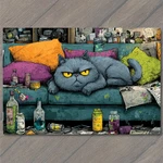 Art Print Grumpy Cat Couch Chaos Bottles Pillows Messy Room Urban Cluttered. Fixed Price $11.99.
