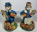 Vintage Thanksgiving Pilgrim Candle Holders Couple Harvest Rare. Fixed Price $13.99.