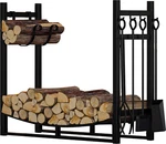 Fireplace Log Rack With Kindling Holder & 4 Tools For Wood Storage. Fixed Price $133.99.