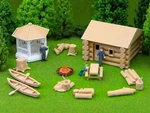 14 Pc Scenery Ho Scale 3D Model Railroad Train Gazebo, Log Cabin, Camp Fire. Fixed Price $17.49.